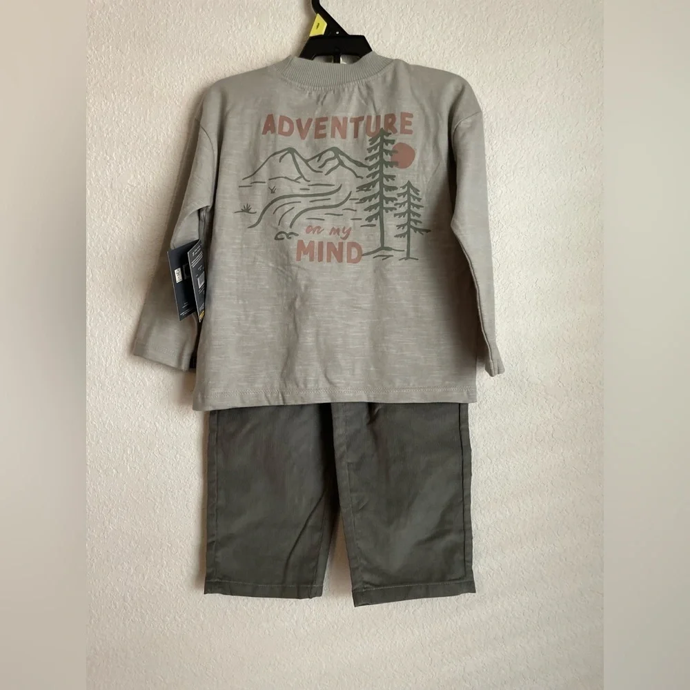 Modern Moments Cozy Gray Kids Matching Set with Tree Design size 3T-NWT
